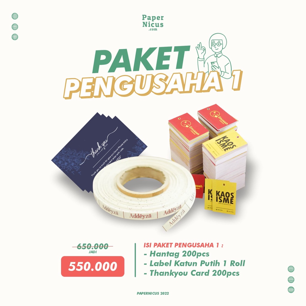 Paket Pengusaha 1 - Branding tools lengkap satu set hangtag label katun thank you card custom desain