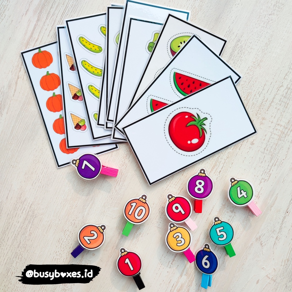 [busyboxes.id] Flash Card Counting Card dengan wooden clip angka