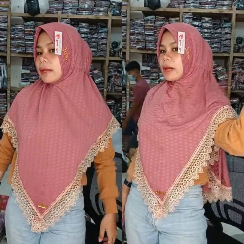 HIJAB INSTAN SABIT  V SERUT BELAKANG L RENDA PRADA BY DOA IBU