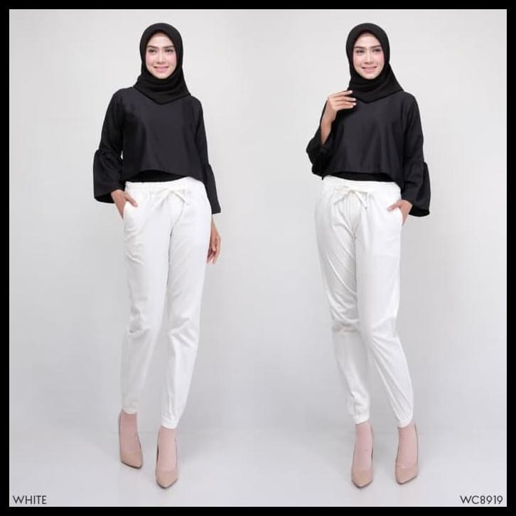 Celana Jogger Wanita Putih Polos / Joger Broken White