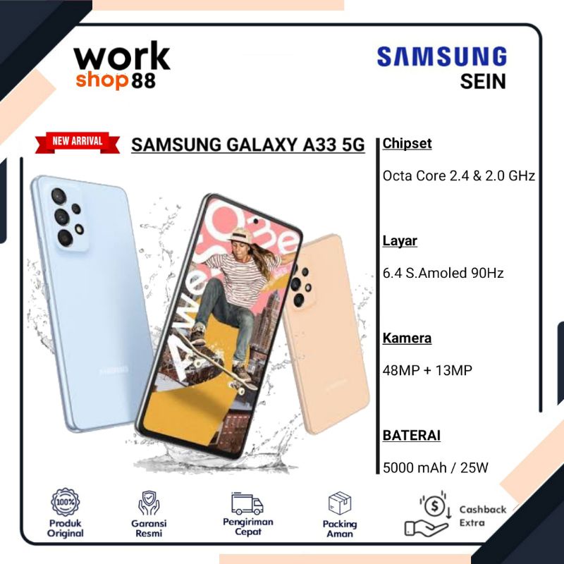 HP Terbaru Samsung Galaxy A33 5G 8/256 Ram 8GB Rom internal 256GB - New SEIN Original Garansi Resmi 