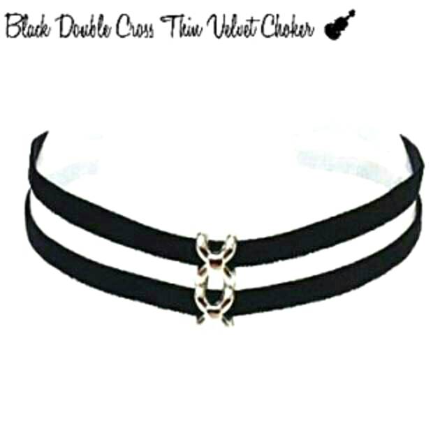 Black Double Cross Thin Velvet Choker Necklace | Kalung Handmade Premium Collection