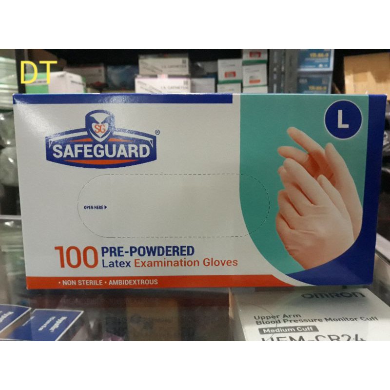 Sarung tangan latex safeguard isi 100 pcs / sarung tangan pre-powdered merek safeguard