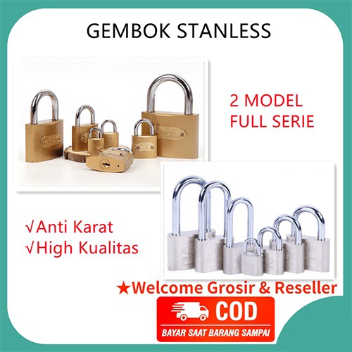 Gembok Pagar pintu ukuran Besar / Kecil Stainless Silver / Putih dan Kuning Anti Maling