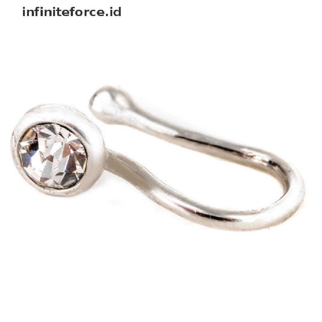 Cincin Tindik Hidung Bibir Telinga Bahan Stainless Steel Aksen Kristal