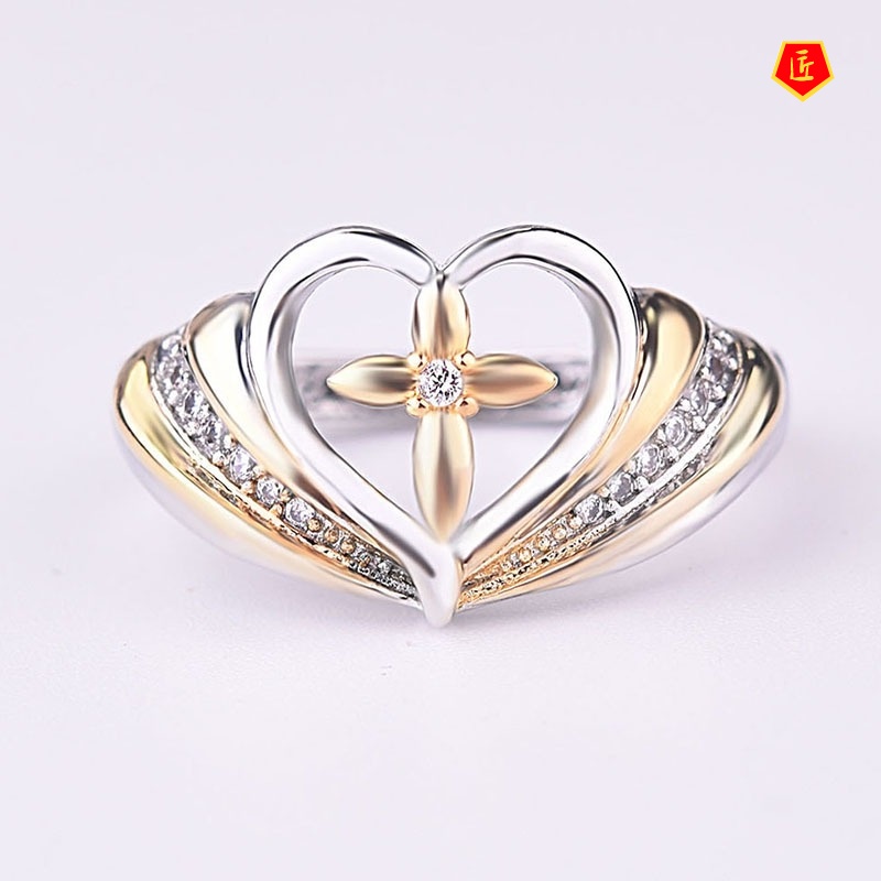 [Ready Stock]Cross Love Heart-Shaped Micro Setting Ring