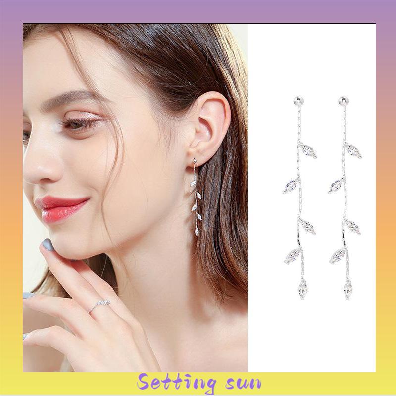 S925 Silver Willow Earrings Wanita Temperamen Anting Rumbai Panjang Sederhana TN