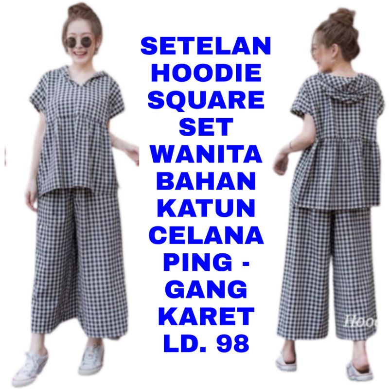WK SETELAN HOODIE SQUARE SET WANITA BIG SIZE KOTAK KOTAK CELANA PANJANG BLOUSE