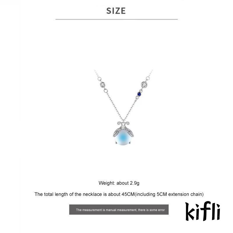 Kalung Rantai Klavikula Desain Kunangkunang Aksen Moonstone Untuk Hadiah Ulang Tahun Wanita