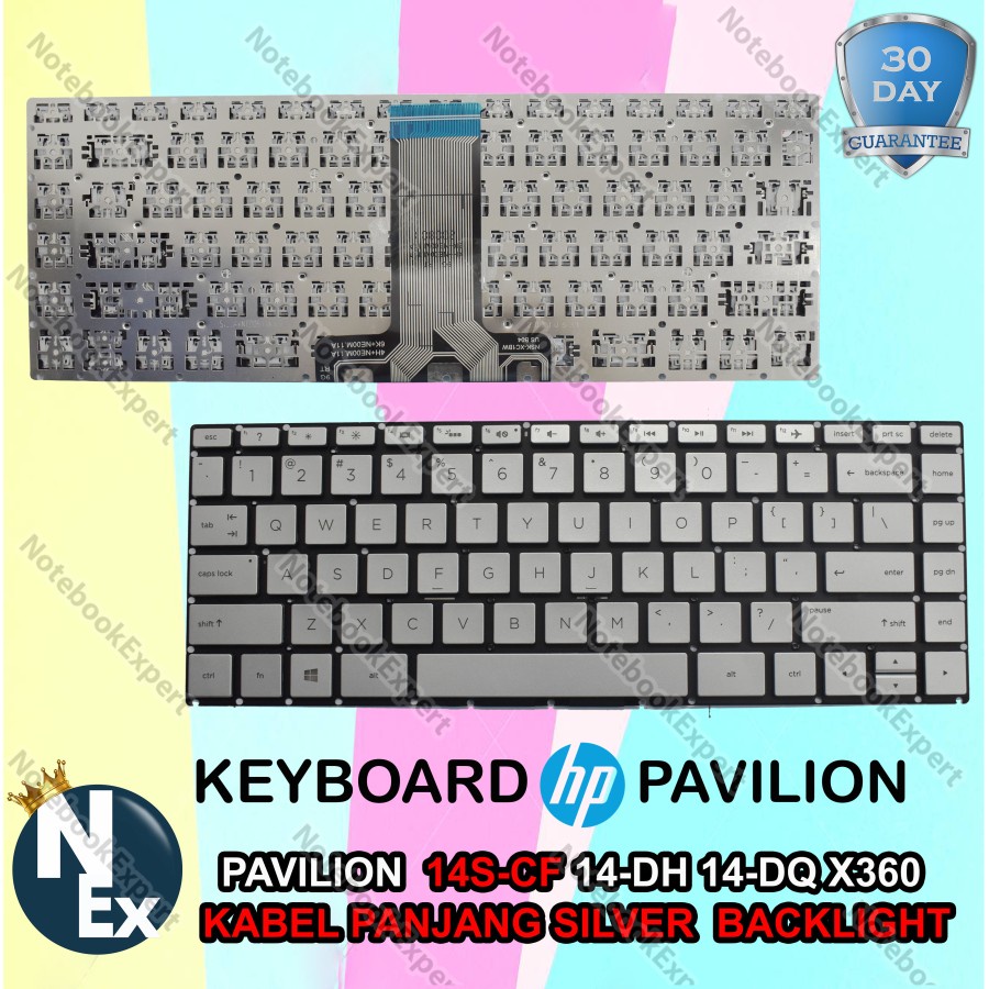 KEYBOARD HP PAVILION 14S-CF 14-DH 14-DQ X360 KABEL PANJANG SILVER BACKLIGHT