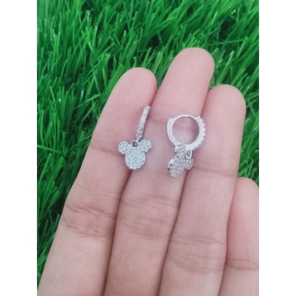 anting jepit listring mp + m. kepala mickey mp / anting jepit perak asli silver 925 lapis emas