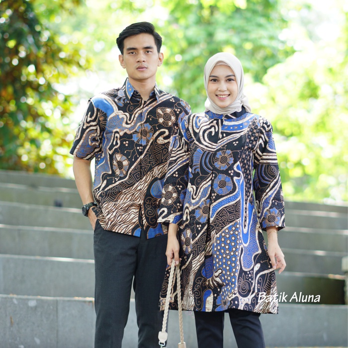 Kemeja Pria Tunik Wanita Couple Batik Premium Batik Aluna CBA 022