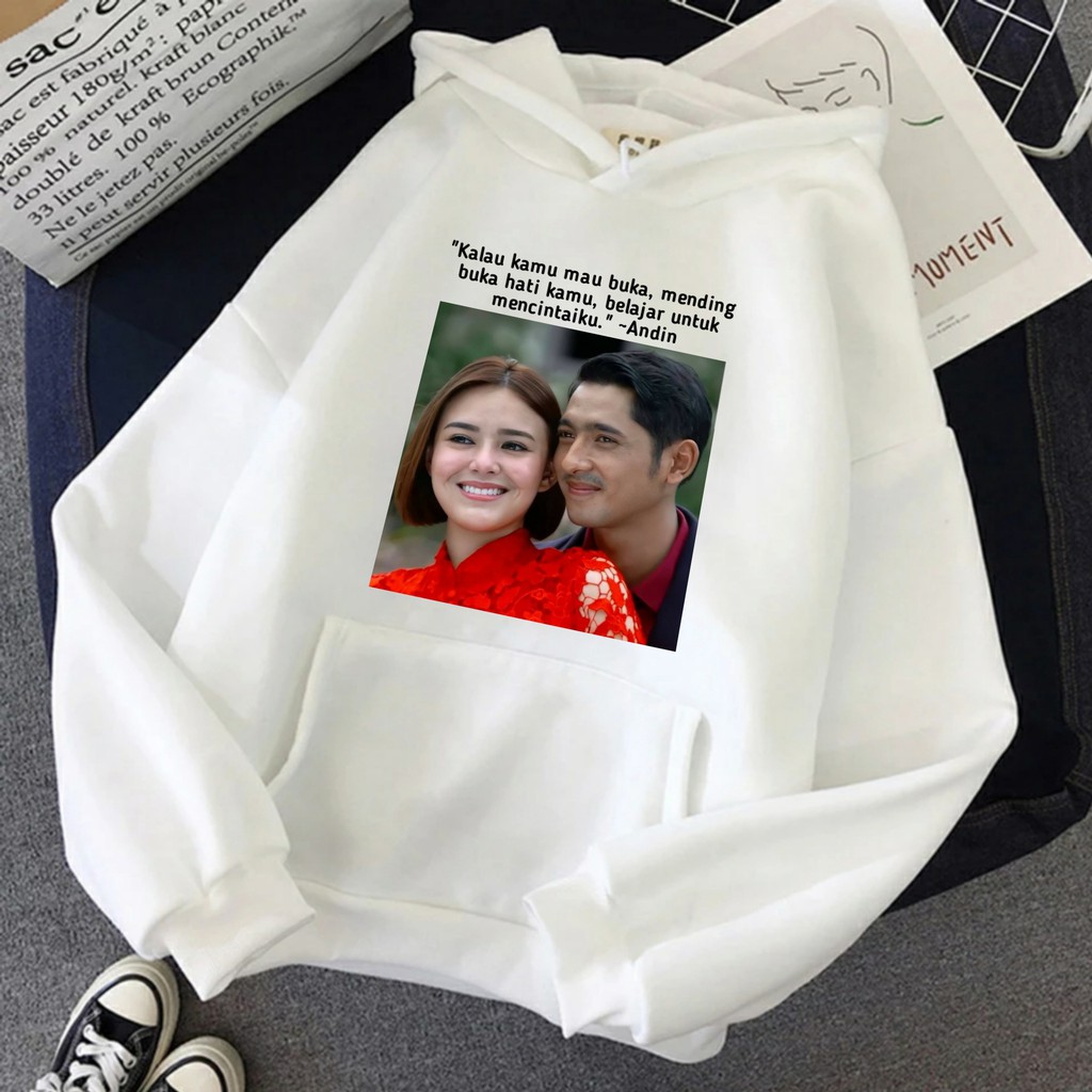 Hoodie Wanita Ikatan Cinta Andin Aldebaran Oversize Korean Style Sweater Murah Tebal Xxl Kekinian-White