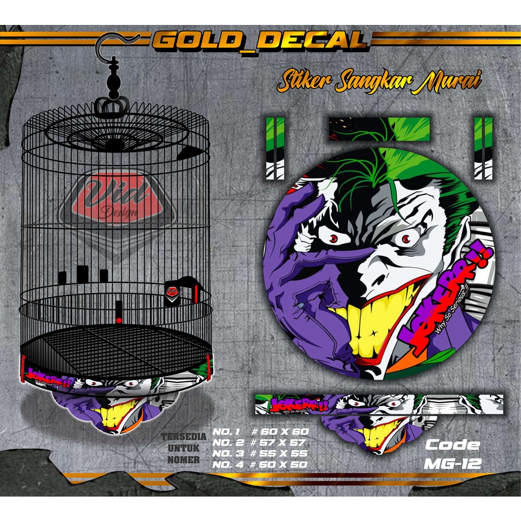 Decal Sangkar Murai Stiker Tebok Murai Decal Kandang Burung Bulat Motif Joker No 1 2 3 4