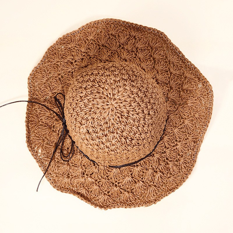 TPCO topi pantai cokelat rajut straw sunscreen hat lace korea jepang