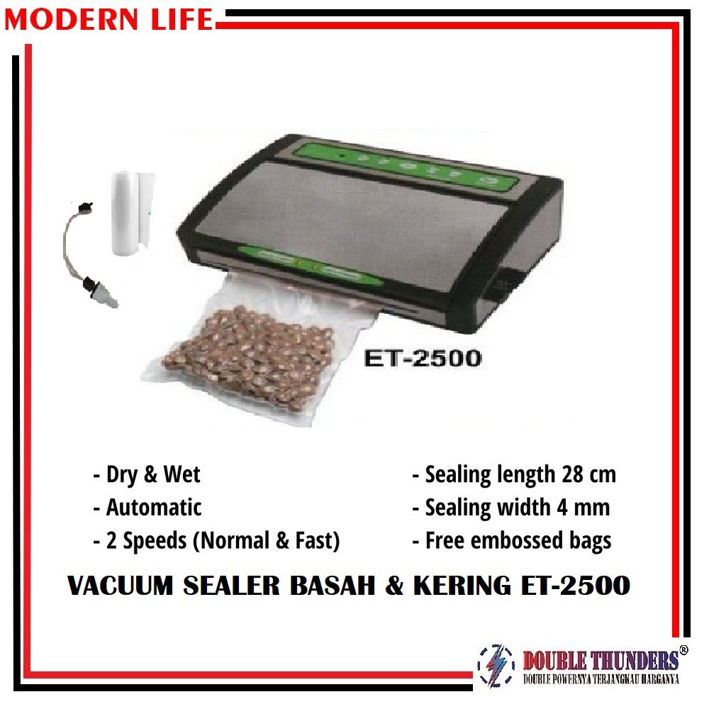 Vacuum Sealer Mesin Pengemas Vakum DT-2500 ( Kering &amp; Basah ) Semi Auto