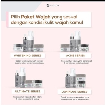 Ms Glow Paket Acne/Whitening/Ultimate Series/Luminous  + 1 Pack Ms Glow Glasskin Drink