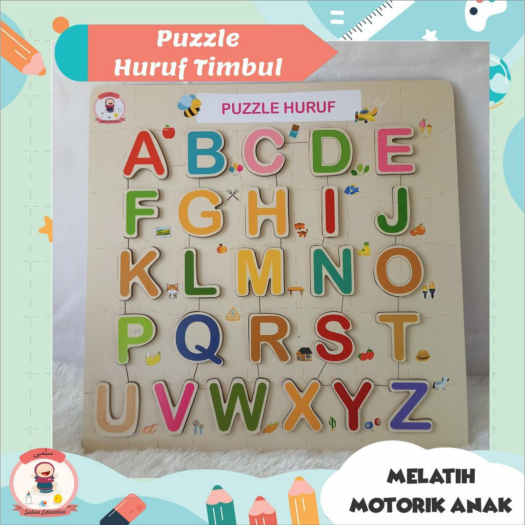 PUZZLE KAYU MAINAN ANAK MAINAN EDUKASI ANAK HURUF ABJAD TIMBUL UNTUK ANAK USIA DINI BALITA