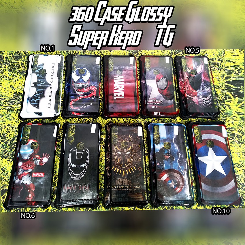 360 CASE GLOSSY SUPER HERO (Bahan jelly) + Tempered For Oppo/Samsung/Vivo/Xiaomi