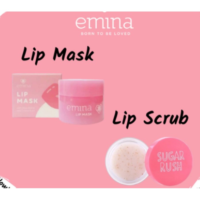 Paket Hemat Lips Mask Sugar Rush Scrub emina lip mask emina sugar rush scrub pelembab bibir balm bib