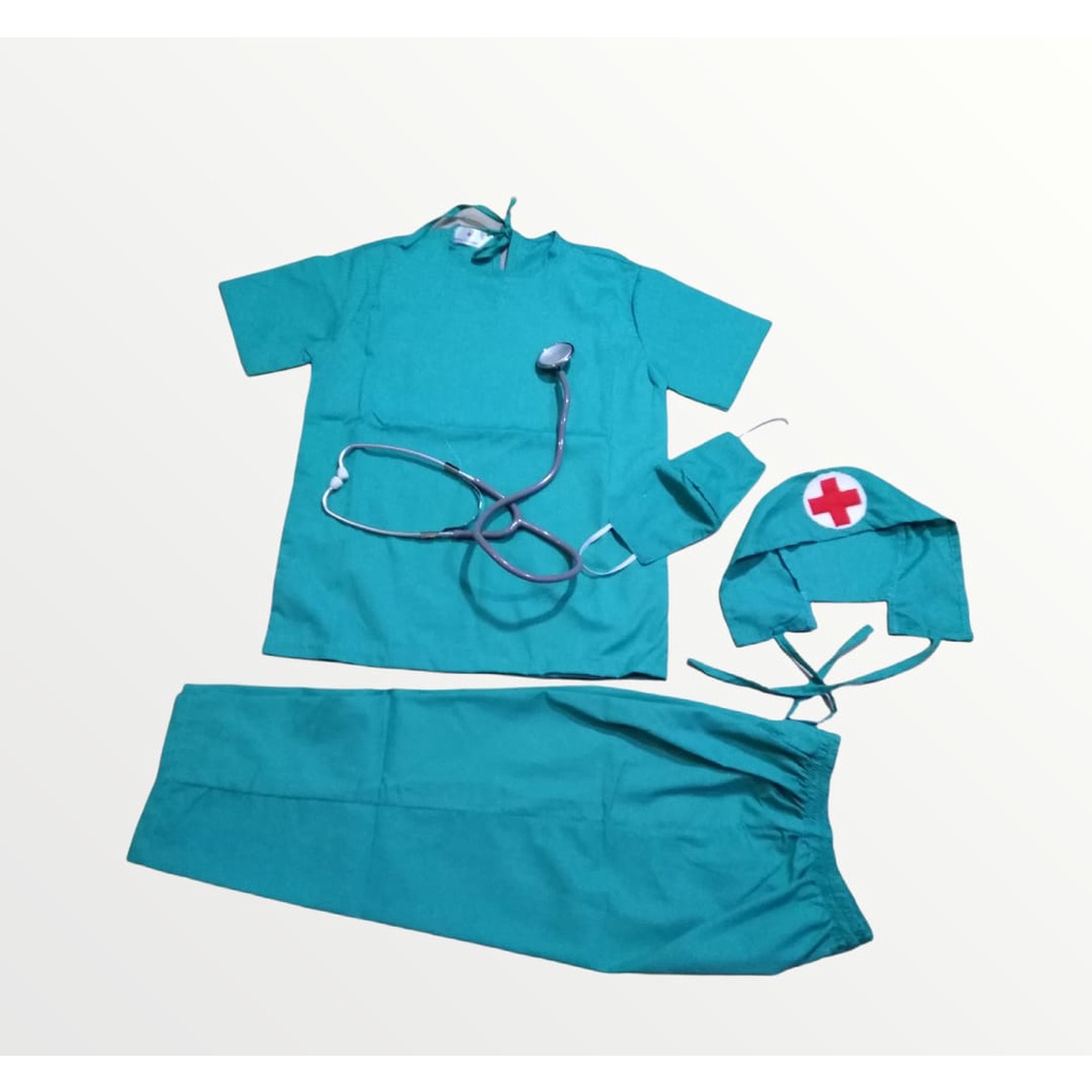 Kostum Dokter Bedah anak warna Hijau Tosca komplit Aksesoris  Setelan Dokter bedah anak Baju profesi