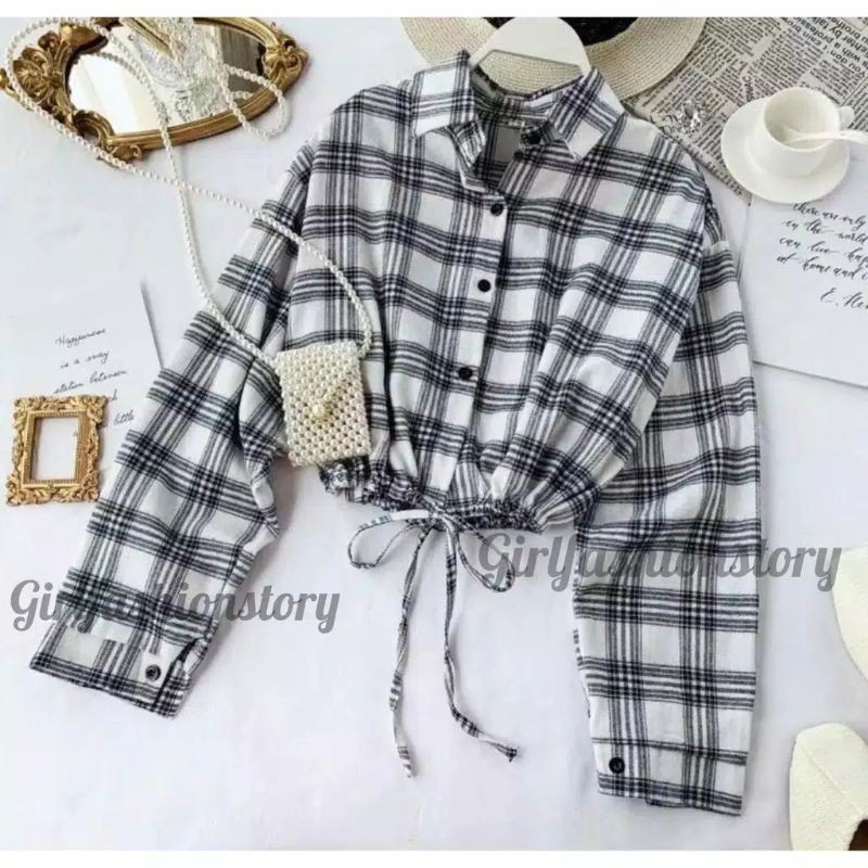 KERLITA PLAID SHIRT / ATASAN WANITA / KEMEJA CROP / PAKAIAN WANITA