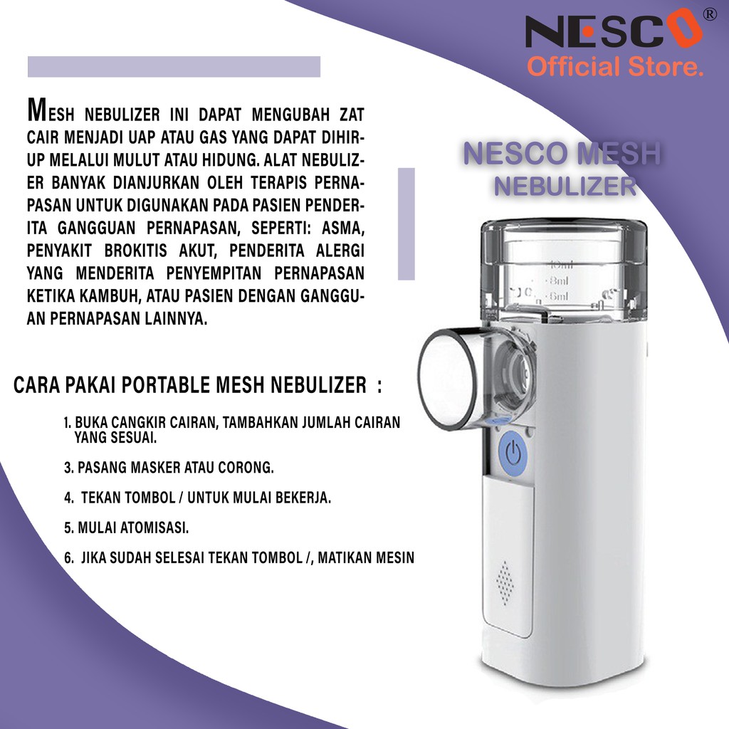 Nesco Mesh Nebulizer Feelife (Portable Type) / Alat Uap Bantu Pernafasan Asma