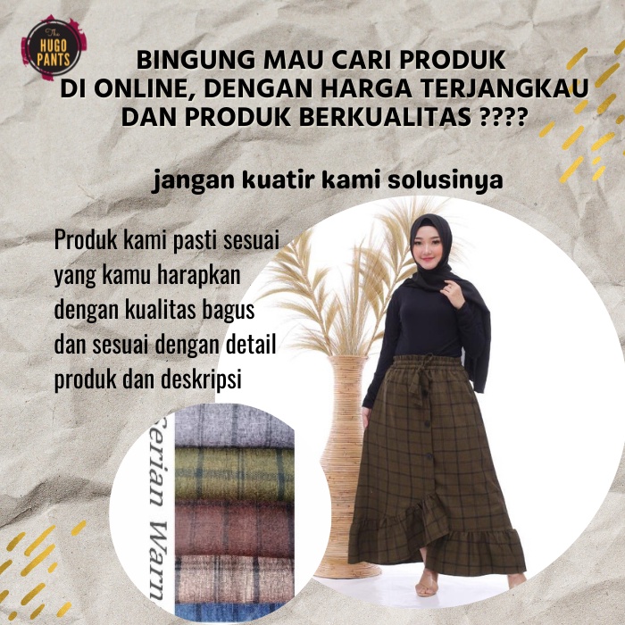 ROK TARTAN PANJANG REMPEL JUMBO KANCING DEPAN WANITA BAHAN SEMI WOLL PAKAIAN WANITA KEKINIAN-1