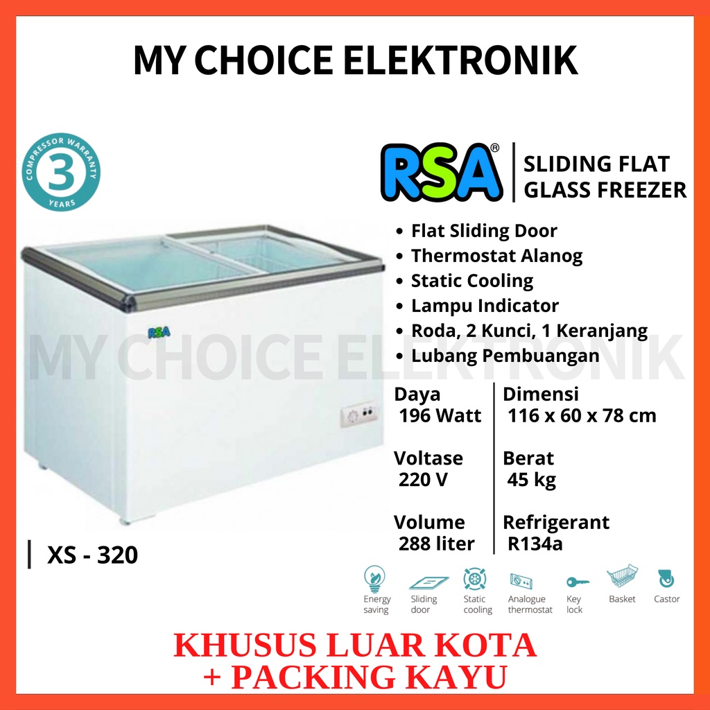 RSA Sliding Freezer XS-320 + Packing Kayu [Luar Kota]