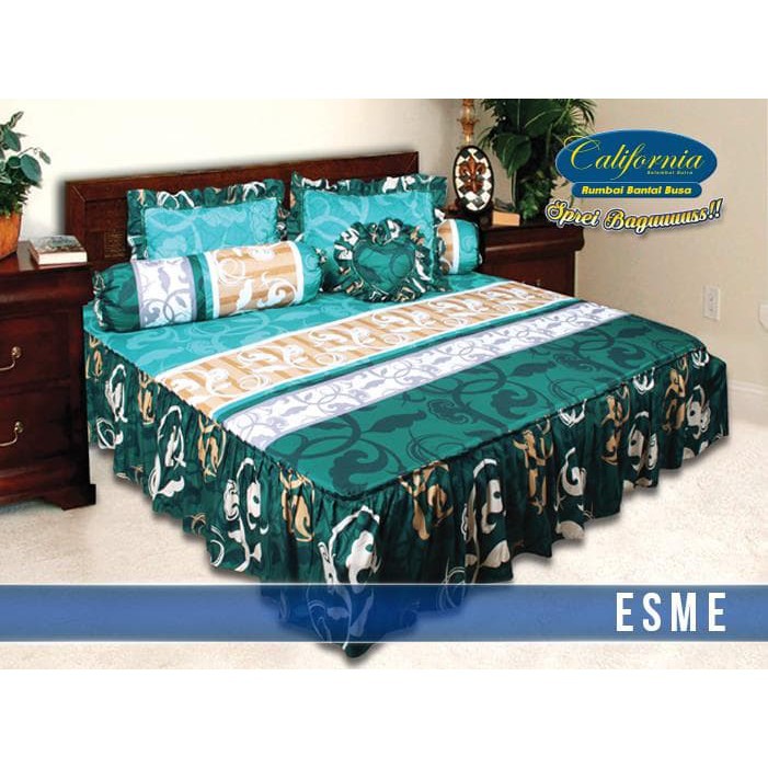 SPREI CALIFORNIA RUMBAI ESME No.1 KING 180 SEPRAI HIJAU KLASIK KUNING PUTIH MEWAH ELEGANT