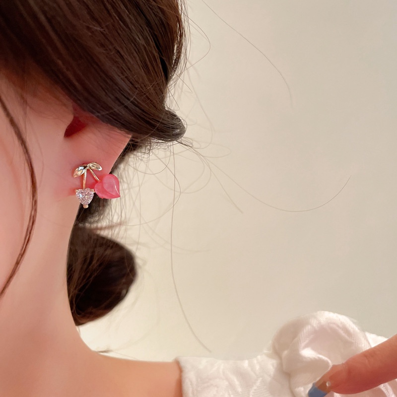 Anting Tusuk Sterling Silver 925 Desain Hati Hias Kristal Zircon Pink Gaya Korea Untuk Wanita