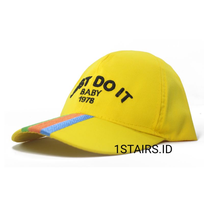 Topi Baaeball Fashion Anak Motif Bordir JUST DO IT RAINBOW/Topi Baseball Anak Unisex-Kuning