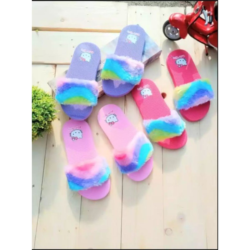 Sandal Selop Bulu Anak Perempuan Motif Hellokitty