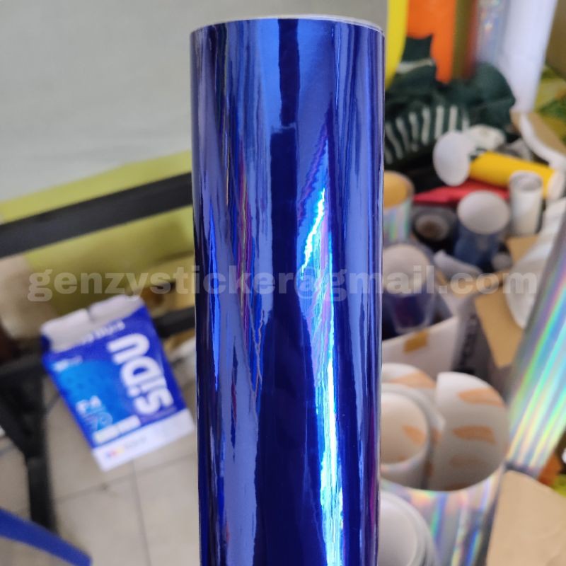 stiker skotlet biru chrome mirror sticker scotlite krom biru tua