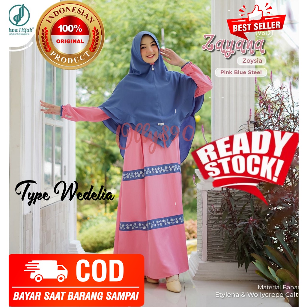 SALE -SALE  GAMIS ZAYANA ALWA HIJAB ORI || Pink Blue steel Alwa Hijab Original -Zayana Set Khimar -G