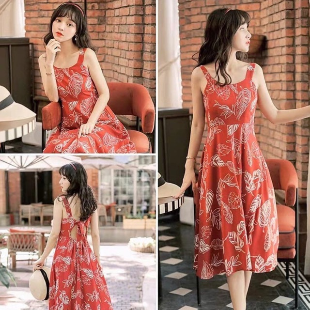 Casual dress dengan model semi backless warna merah CODE TG49-575