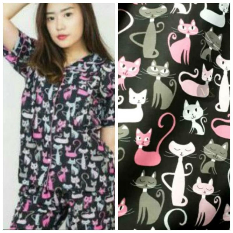 Kain Katun Jepang Motif Kucing Beruang Piyama Baju Tidur Anak