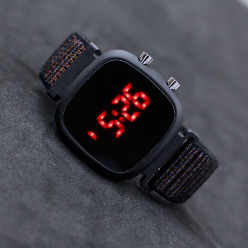 JAM TANGAN LED WATCH OVAL CANVAS CEWEK COWOK STRAP CANVAS