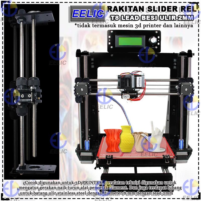 EELIC SLR-25T8L2J200 Rakitan slider rel panjang 340 mm linear bearing block d8 25 mm lead besi ulir 2mm sparepart 3d printer