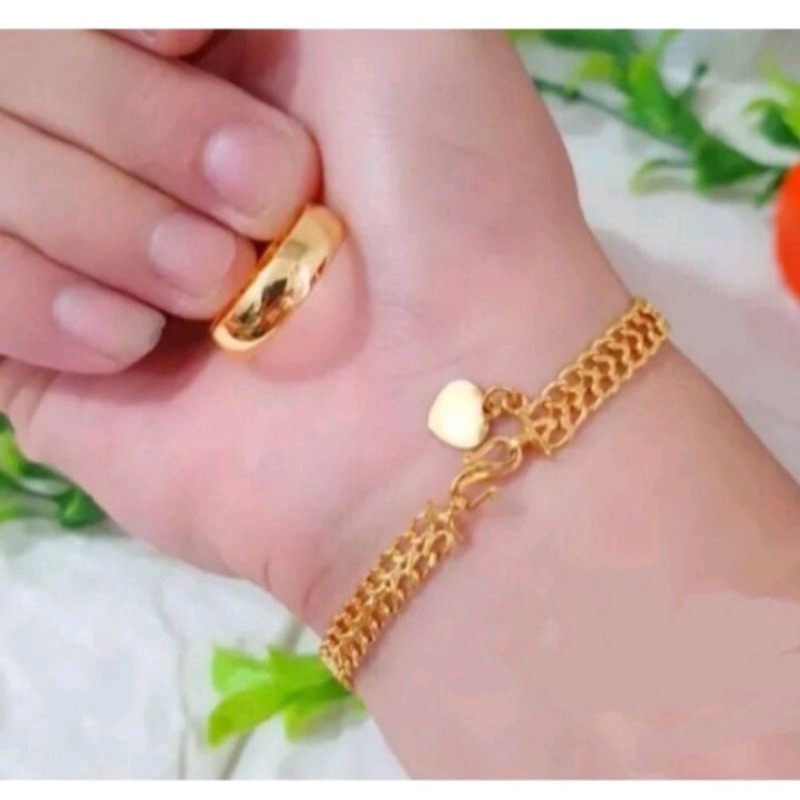 Set gelang free cincin tikar titanium original motif emas 24k anti luntur