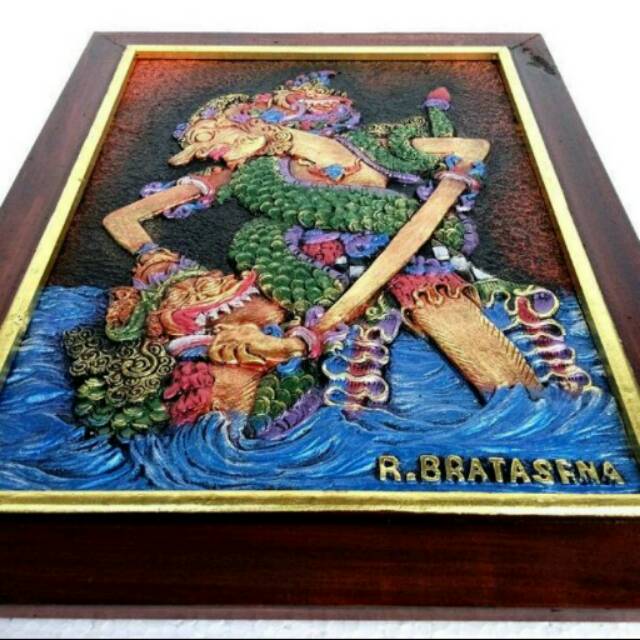 TERMURAH! Lukisan Timbul 3D Relief Gambar Wayang Raden Bratasena 42x32 cm Dekorasi Souvenir Jogja