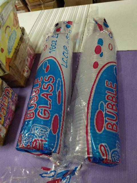 GELAS JUS, MERK LC BUBLE BAHAN BAGUS. TERSEDIA UKURAN 12,14 DAN 16. SATU DUS 1000 PCS,