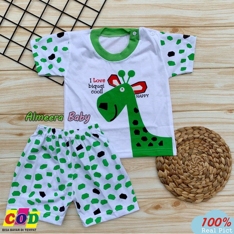 Setelan baju Bayi Kaos Oblong Lengan Pendek Kancing Bahu Usia 3-12 Bulan Almeera Baby and Kids