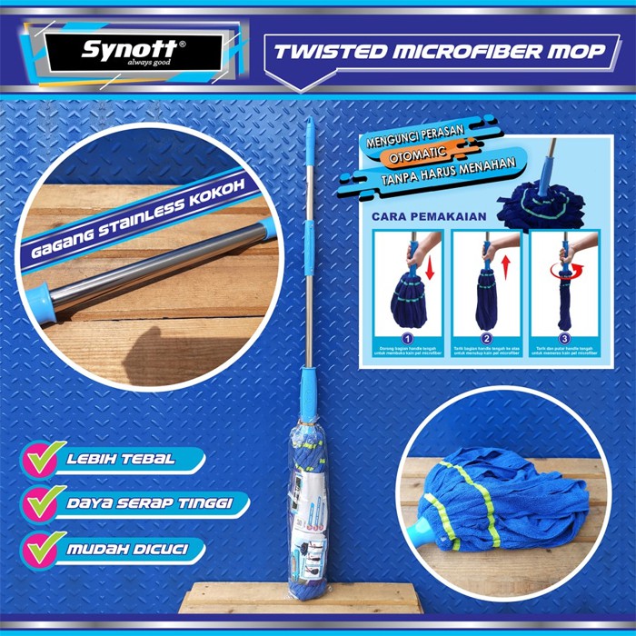 Alat Pel Lantai Synott Pel Kain Microfiber Twist Mop Putar Dan Kunci