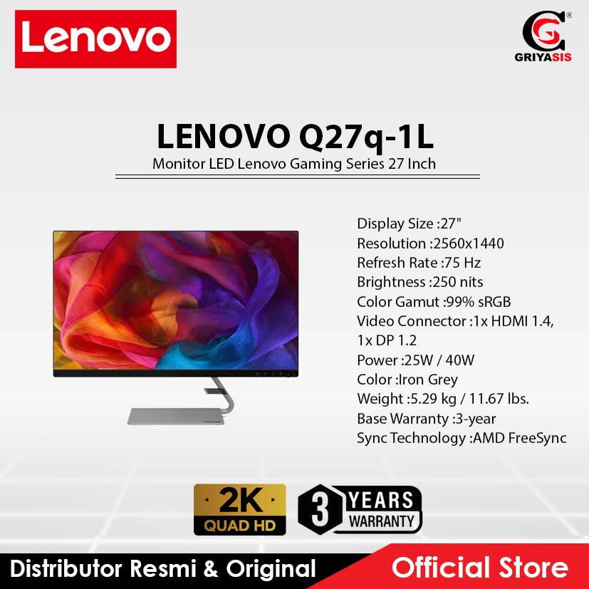 Monitor LED Lenovo Gaming Series 27 Inch Q27q-1L