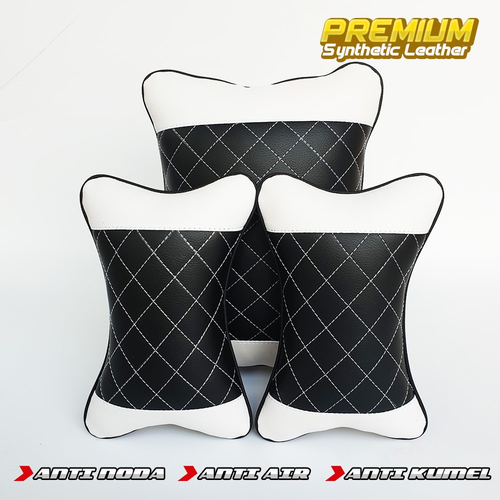 Bantal Mobil Set 2 In 1 / Bantal Leher dan Bantal Pinggang - Putih Wajik