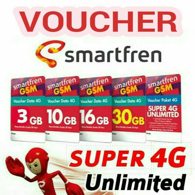 VOUCHER SMARTFREN SUPER 4G 3GB / 10GB / 16GB / 30GB & UNLIMITED , 24JAM