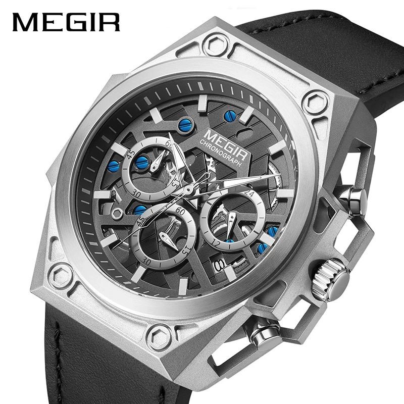 MEGIR 4220 Jam Tangan Pria Analog Tali Kulit Chronograph Luminous Display WATCHKITE WKOS