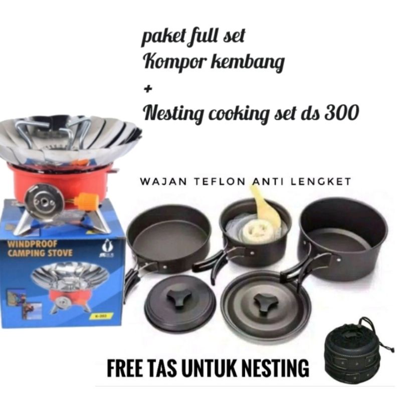 paket alat masak full set camping / kompor dan cooking, set nesting ds 300