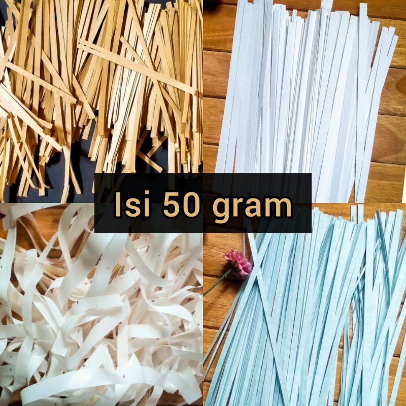 

[isi 50 gram] kertas cacah , kertas serut , kertas potong kecil , box filler , Shredded paper , kertas isian kotak.